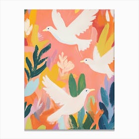 White Doves Gouache Painting Canvas Print