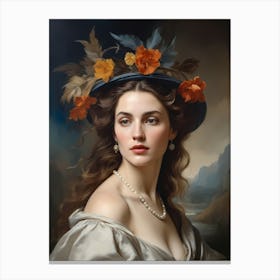 Elegant Classic Woman Portrait Painting (31) Canvas Print