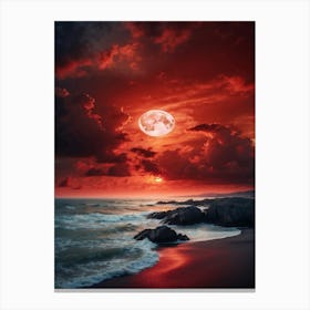 Red Sunset Over The Ocean Canvas Print