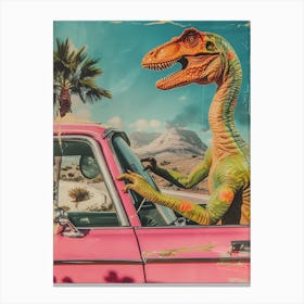 Dinosaur & A Retro Car Collage 4 Canvas Print