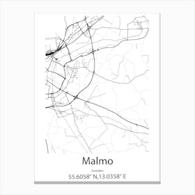 Malmo,Sweden Minimalist Map Canvas Print