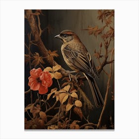 Dark And Moody Botanical Sparrow 3 Canvas Print