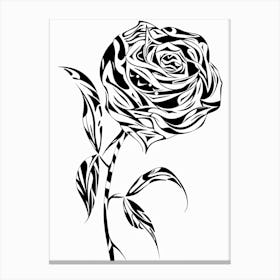 Black And White Rose Line Drawing 6 Canvas Print