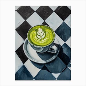 Matcha Latte Blue Checkerboard 1 Canvas Print