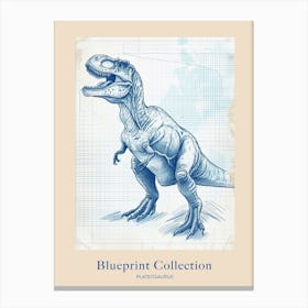 Plateosaurus Dinosaur Blue Print Sketch 2 Poster Canvas Print