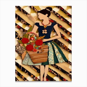 Paper Doll With A Basket Canvas Print