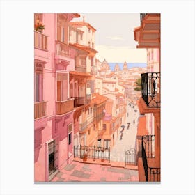 Cartagena Spain 2 Vintage Pink Travel Illustration Canvas Print