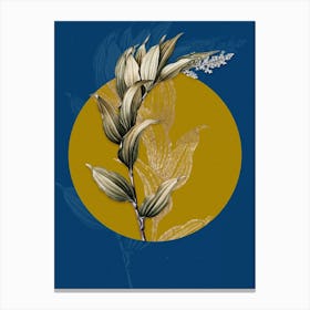 Vintage Botanical Treacleberry on Circle Yellow on Blue Canvas Print
