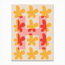 Alphabet Flower Letter H Print - Pink, Yellow, Red Canvas Print