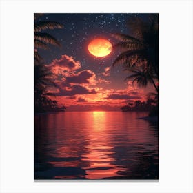 Full Moon Over The Ocean Canvas Print