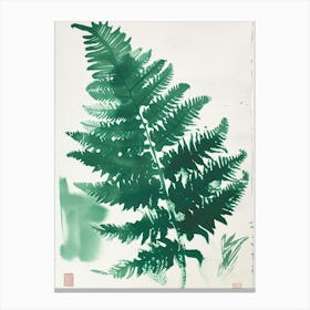 Green Ink Painting Of A Forked Fern 4 Canvas Print