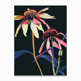 Neon Flowers On Black Coneflower 3 Canvas Print