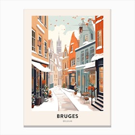 Vintage Winter Travel Poster Bruges Belgium 3 Canvas Print