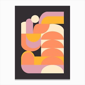 Modern Geometric Shapes In Coral And Lilac on Black Canvas Print