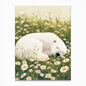 Polar Bear Resting In A Field Of Daisies Storybook Illustration 4 Canvas Print