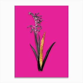 Vintage Antholyza Aethiopica Black and White Gold Leaf Floral Art on Hot Pink n.0932 Canvas Print