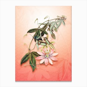 Mrs. Marryat's Tacsonia Flower Vintage Botanical in Peach Fuzz Seigaiha Wave Pattern n.0203 Canvas Print