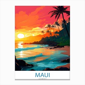 Maui Hawaii Print Tropical Island Art Hawaiian Beach Poster Maui Landscape Wall Decor Hawaiian Paradise Illustration Aloha Spirit Artwork Canvas Print