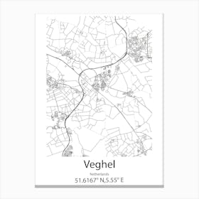 Veghel,Netherlands Minimalist Map Canvas Print