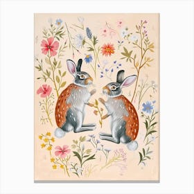Folksy Floral Animal Drawing Hare Canvas Print