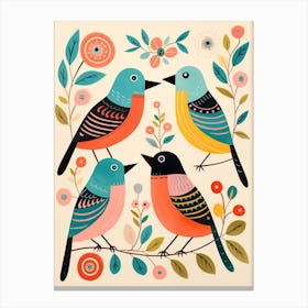 Folk Style Bird Painting Robin 7 Canvas Print