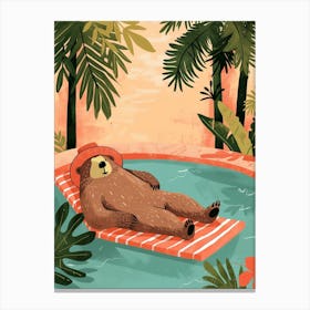 Sloth Bear Relaxing In A Hot Spring Storybook Illustration 2 Canvas Print