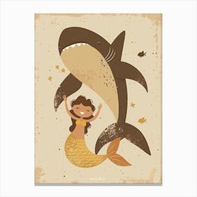 Shark & Mermaid Mustard Canvas Print