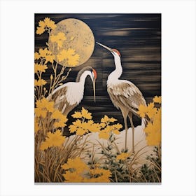 Goldenrod And Birds 3 Vintage Japanese Botanical Canvas Print