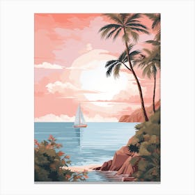 A Pretty Illustration Showcasing A Sailboat And The Ocean 3 Canvas Print