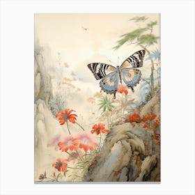 Butterfly With Mountaneous Landscape Japanese Style Painting 3 Canvas Print