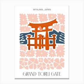 Grand Torli Gate   Miyajima, Japan, Travel Poster In Cute Illustration Canvas Print