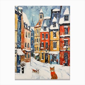 Cat In The Streets Of Quebec City   Canada With Sow 3 Canvas Print