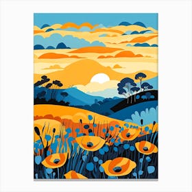 Cartoon Poppy Field Landscape Illustration (56) Canvas Print