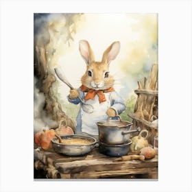 Bunny Cooking Luck Rabbit Prints Watercolour 3 Canvas Print