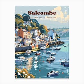 Salcombe England Summer Vacation Digital Travel Art Canvas Print