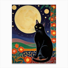 Black Cat In The Moonlight Canvas Print