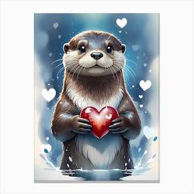 Otterly Adorable: A Otter Holding A Heart Canvas Print