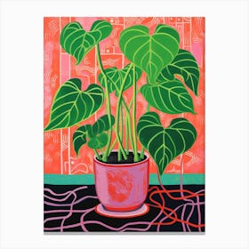 Pink And Red Plant Illustration Philodendron 4 Canvas Print