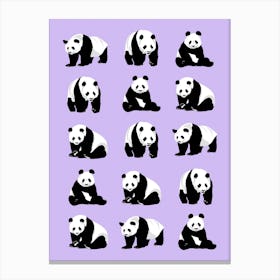 Panda Bears Pattern on Lilac Purple Canvas Print