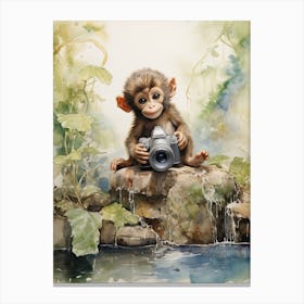 Monkey Painting Photographing Watercolour 4 Canvas Print
