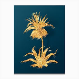 Vintage Fritillaries Botanical in Gold on Teal Blue n.0099 Canvas Print