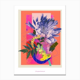 Chrysanthemum 4 Neon Flower Collage Poster Canvas Print