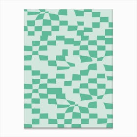 Retro Aesthetic Abstract Geometric Checkerboard in Light Blue and Green Canvas Print
