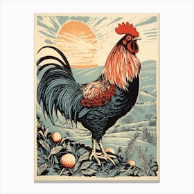 Vintage Bird Linocut Chicken 1 Canvas Print
