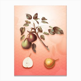 Pear Vintage Botanical in Peach Fuzz Seigaiha Wave Pattern n.0204 Canvas Print