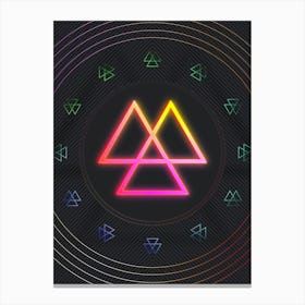 Neon Geometric Glyph in Pink and Yellow Circle Array on Black n.0286 Canvas Print