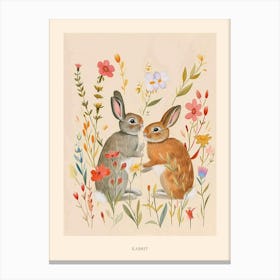 Folksy Floral Animal Drawing Rabbit 1 Poster Canvas Print