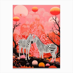 Pair Of Zebras Pink Pattern Canvas Print