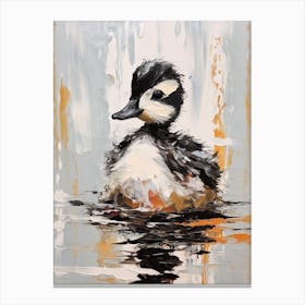 Textured Black White & Orange Brushstroke Painting Of A Duckling Canvas Print