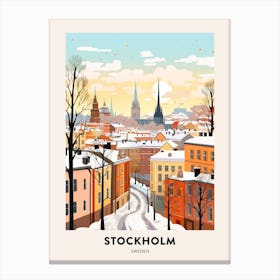 Vintage Winter Travel Poster Stockholm Sweden 4 Canvas Print